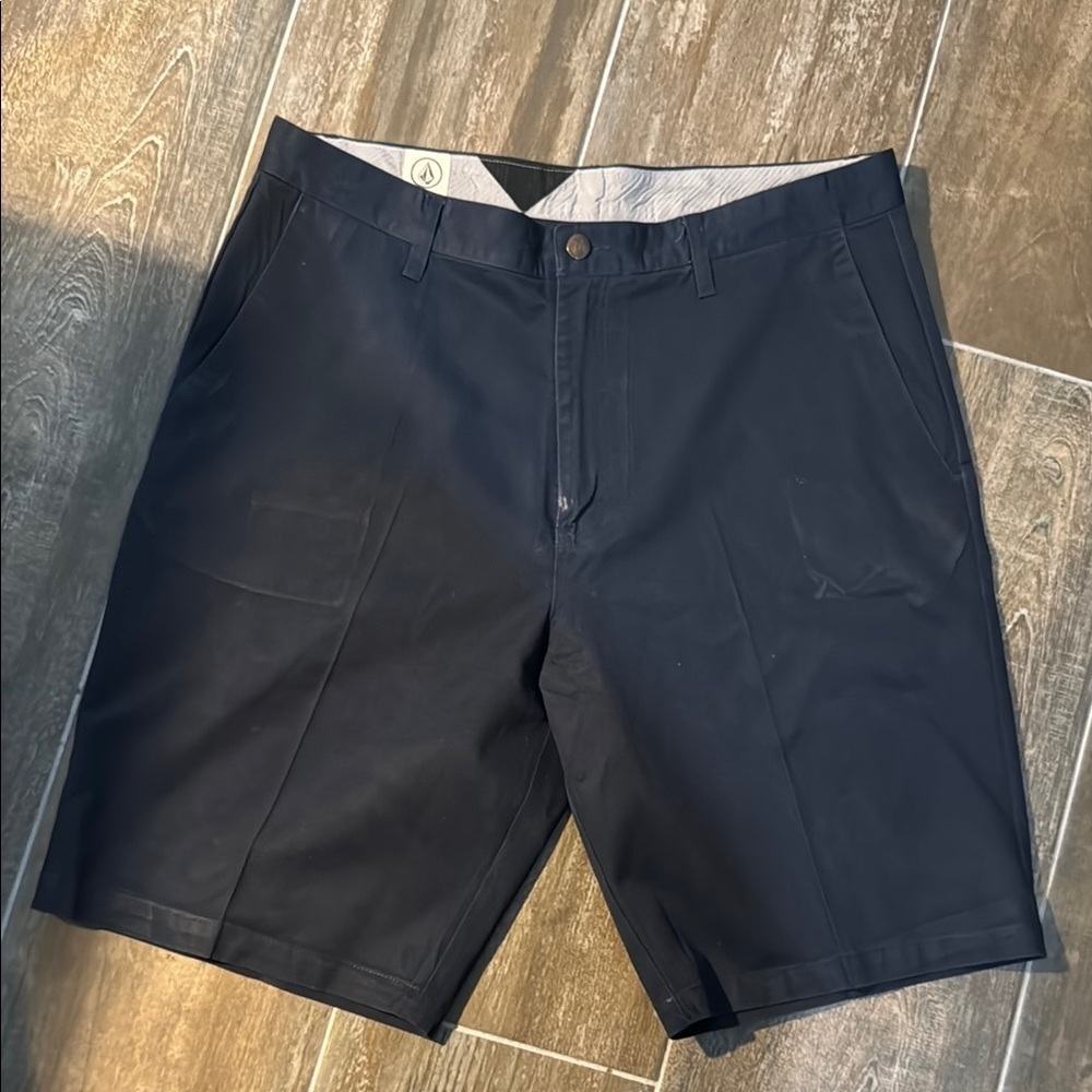 Volcom Navy Blue Flat Front Long Shorts
